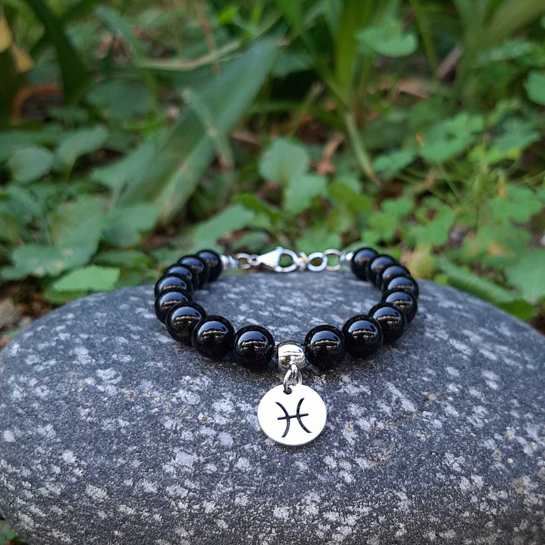 ONICE NERA SEGNI ZODIACALI - Bracciale regolabile in acciaio inossidabile e pietre naturali da 8 mm - Zen Home