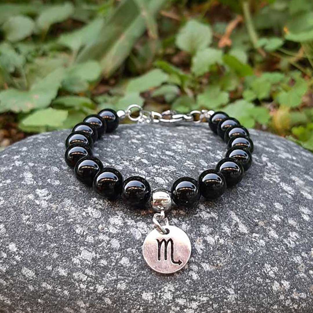 ONICE NERA SEGNI ZODIACALI - Bracciale regolabile in acciaio inossidabile e pietre naturali da 8 mm - Zen Home