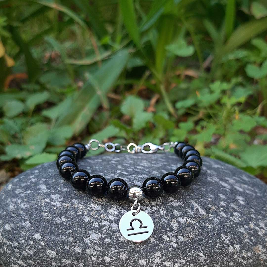 ONICE NERA SEGNI ZODIACALI - Bracciale regolabile in acciaio inossidabile e pietre naturali da 8 mm - Zen Home