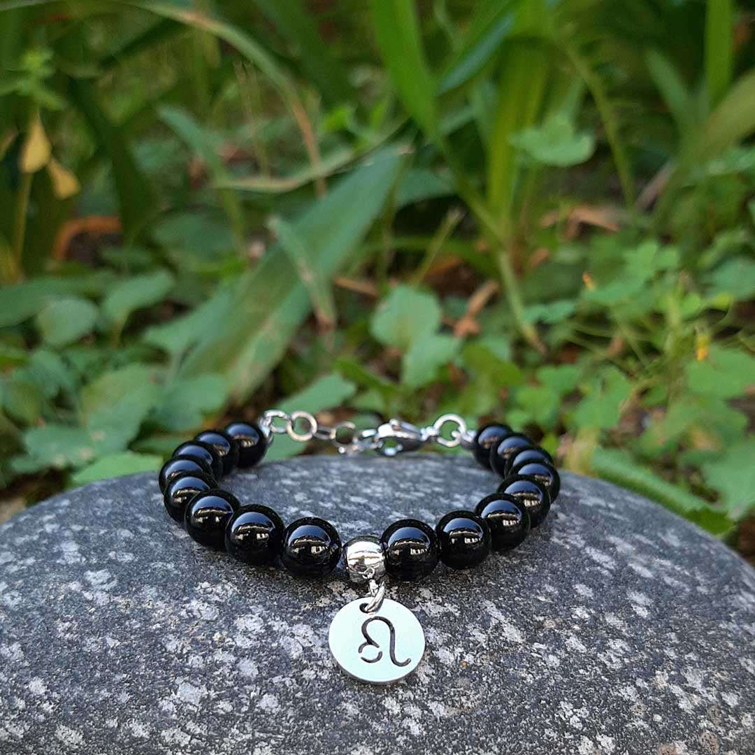 ONICE NERA SEGNI ZODIACALI - Bracciale regolabile in acciaio inossidabile e pietre naturali da 8 mm - Zen Home