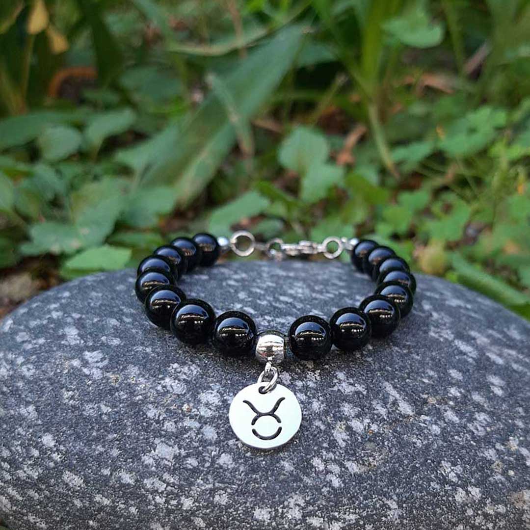 ONICE NERA SEGNI ZODIACALI - Bracciale regolabile in acciaio inossidabile e pietre naturali da 8 mm - Zen Home