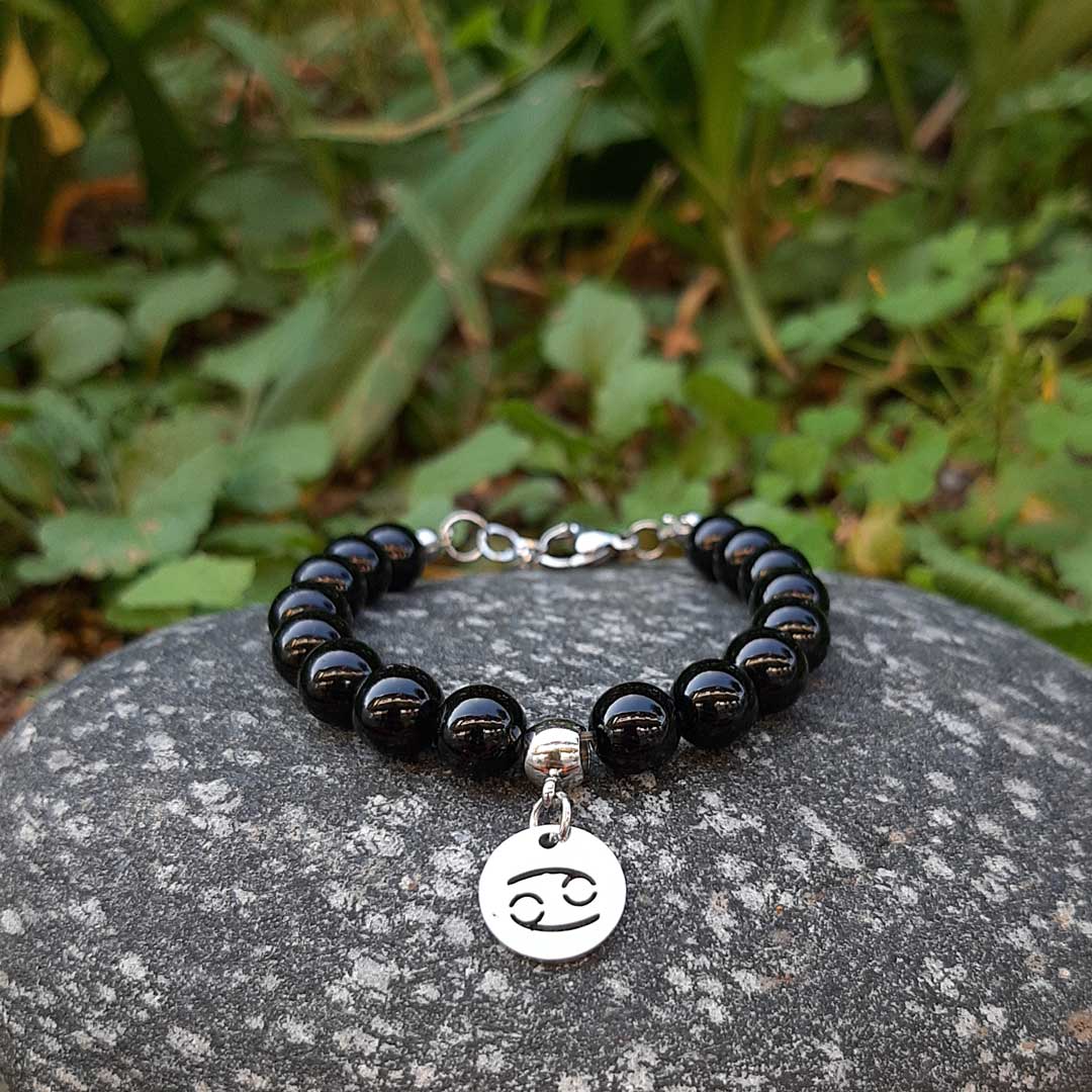 ONICE NERA SEGNI ZODIACALI - Bracciale regolabile in acciaio inossidabile e pietre naturali da 8 mm - Zen Home