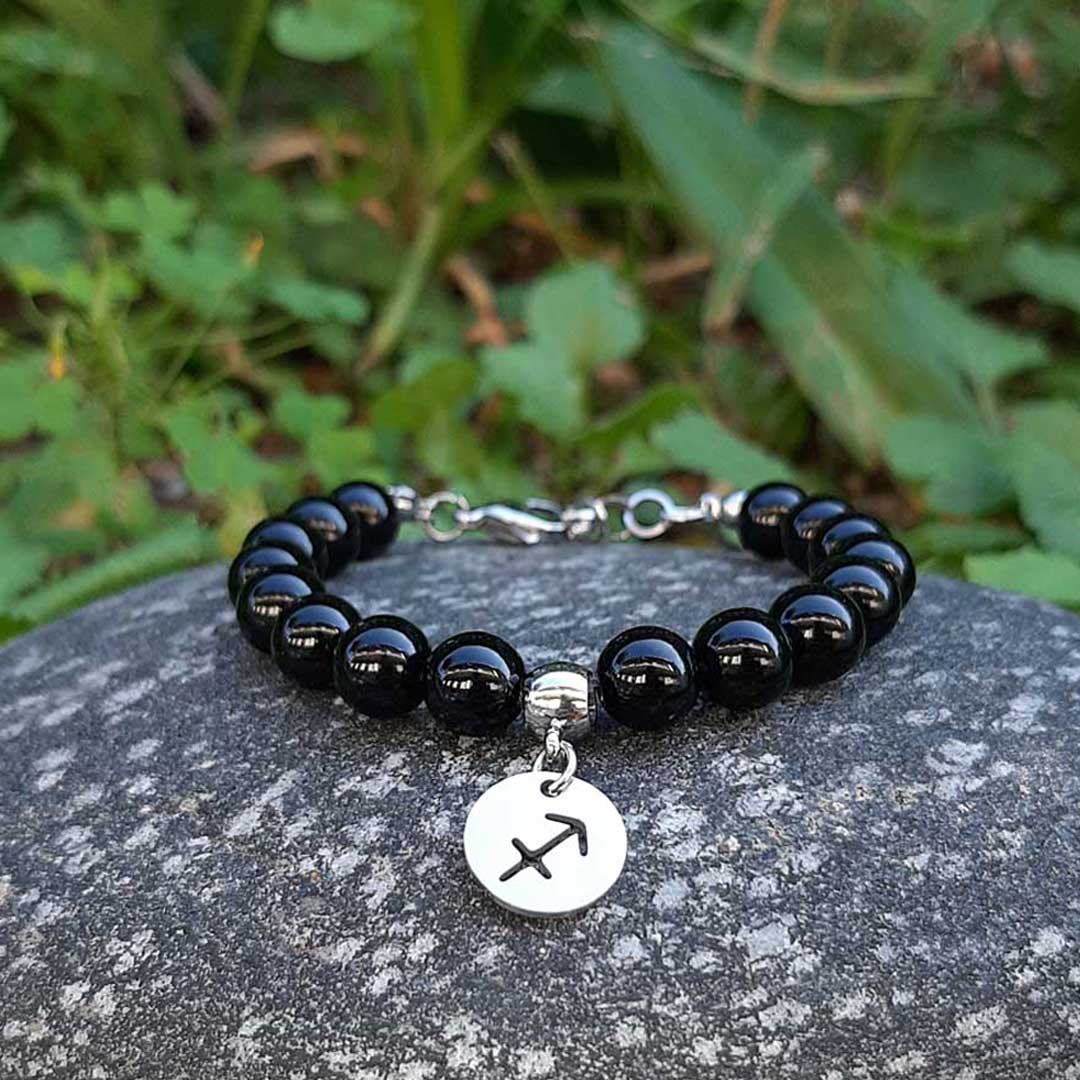ONICE NERA SEGNI ZODIACALI - Bracciale regolabile in acciaio inossidabile e pietre naturali da 8 mm - Zen Home