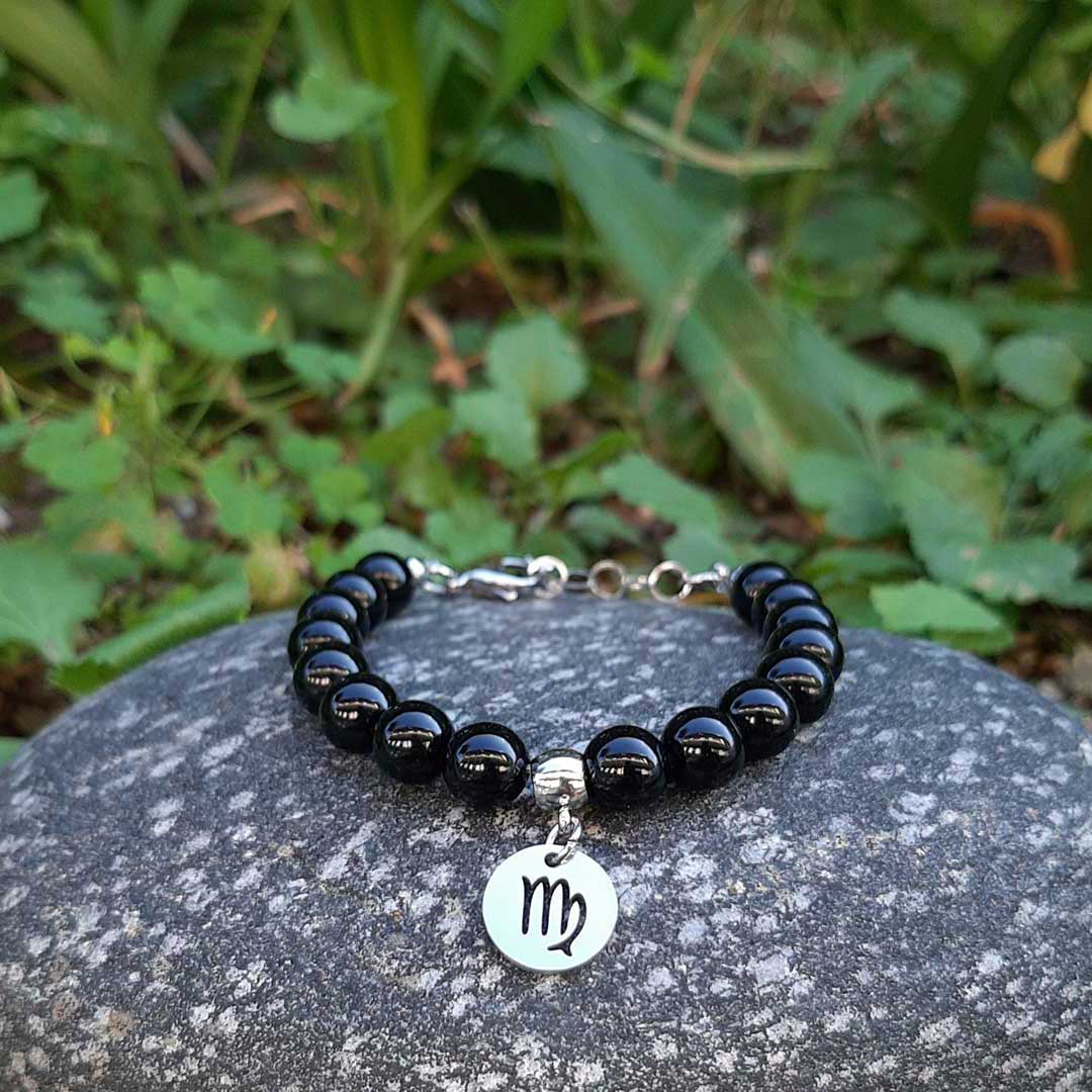 ONICE NERA SEGNI ZODIACALI - Bracciale regolabile in acciaio inossidabile e pietre naturali da 8 mm - Zen Home