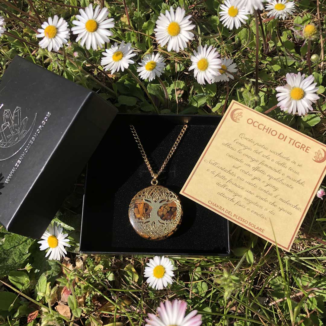 Orgonite con pietra naturale occhio di tigre e albero della vita - Zen Home