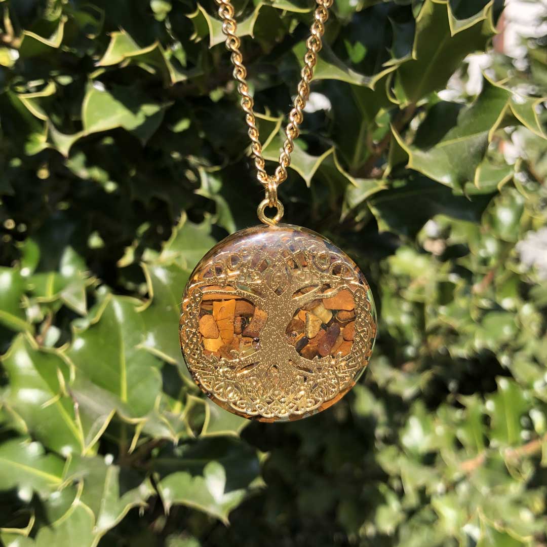 Orgonite con pietra naturale occhio di tigre e albero della vita - Zen Home
