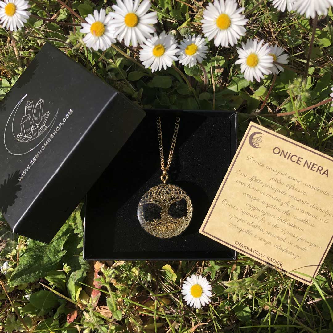 Orgonite con pietra naturale onice nera e albero della vita - Zen Home