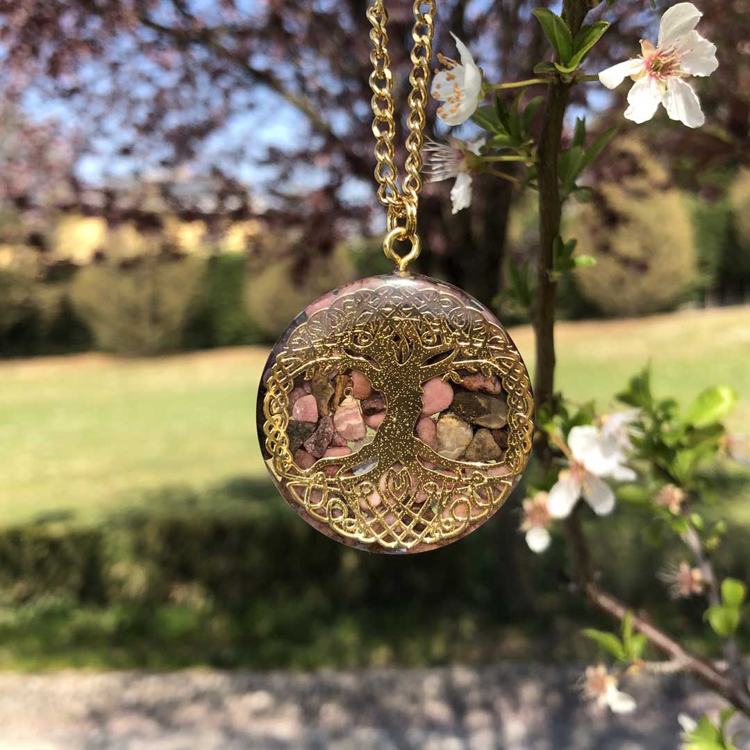 Orgonite con pietra naturale Rodonite e albero della vita - Zen Home