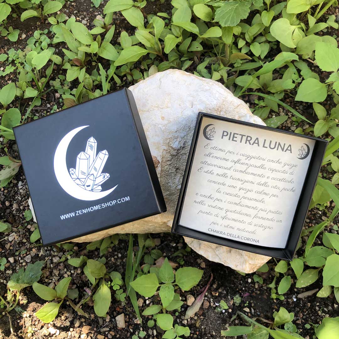 PIETRA LUNA - Collana Regolabile Ciondolo Genesa in acciaio inossidabile con pietra naturale - Zen Home