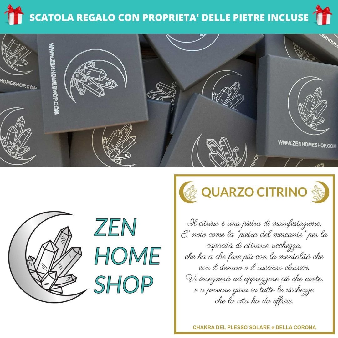 QUARZO CITRINO- Collana Regolabile Ciondolo Genesa in acciaio inossidabile con pietra naturale - Zen Home