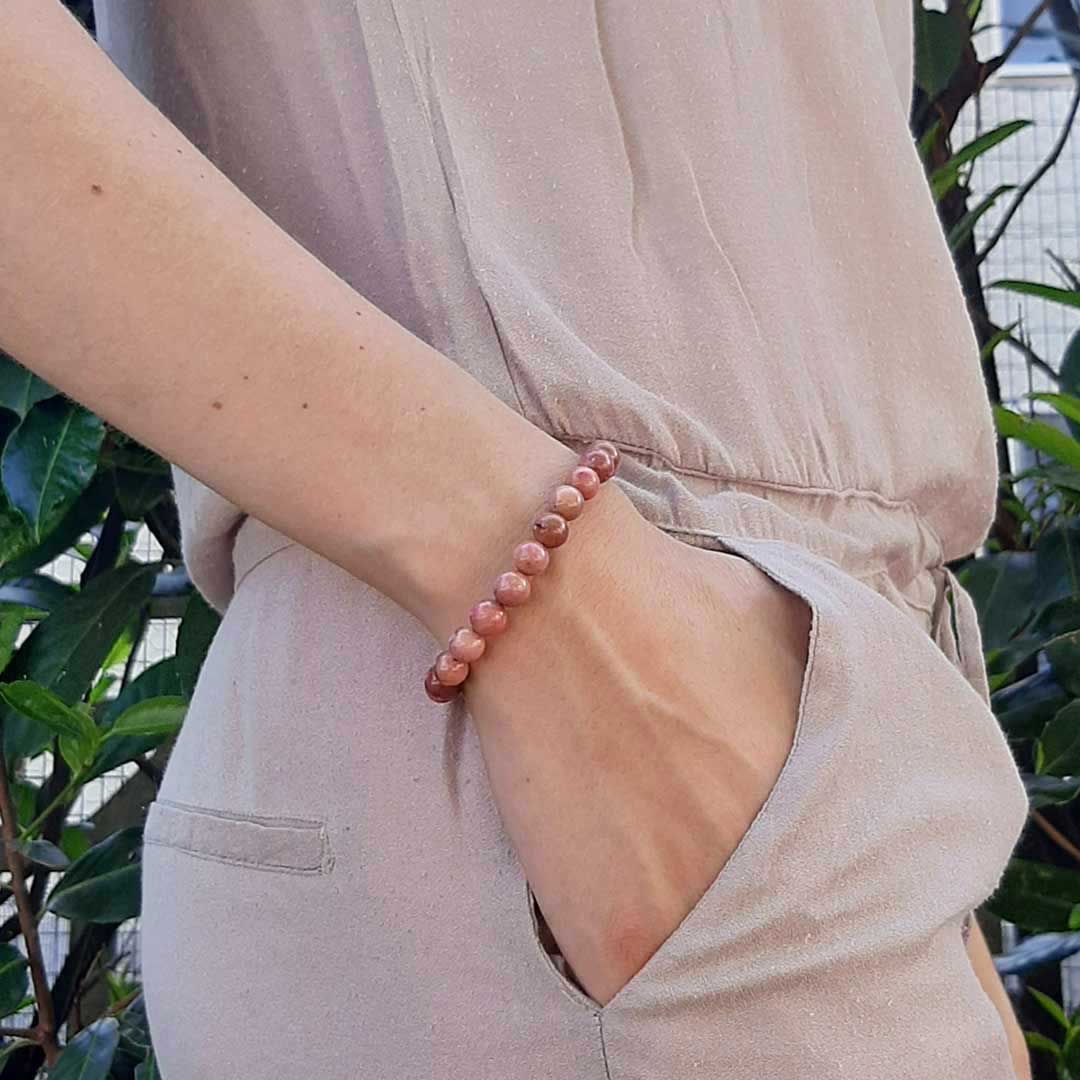 RODONITE - Bracciale regolabile in acciaio inossidabile e pietre naturali da 8 mm - Zen Home