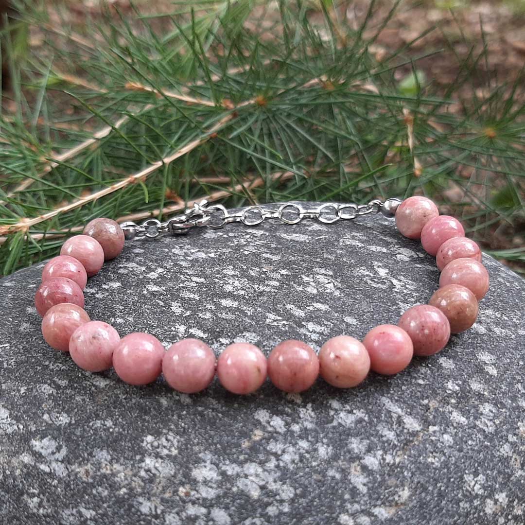 RODONITE - Bracciale regolabile in acciaio inossidabile e pietre naturali da 8 mm - Zen Home