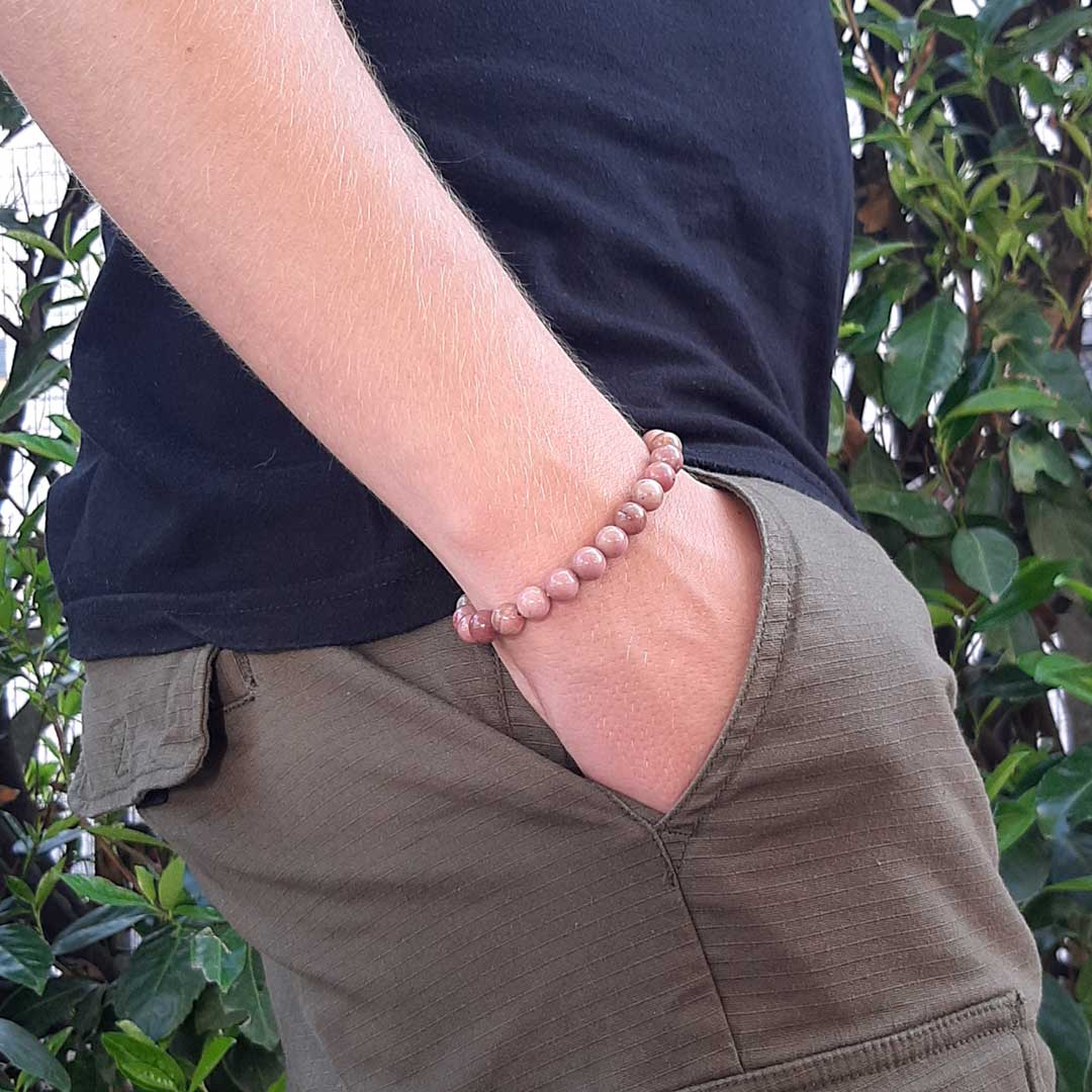 RODONITE - Bracciale regolabile in acciaio inossidabile e pietre naturali da 8 mm - Zen Home