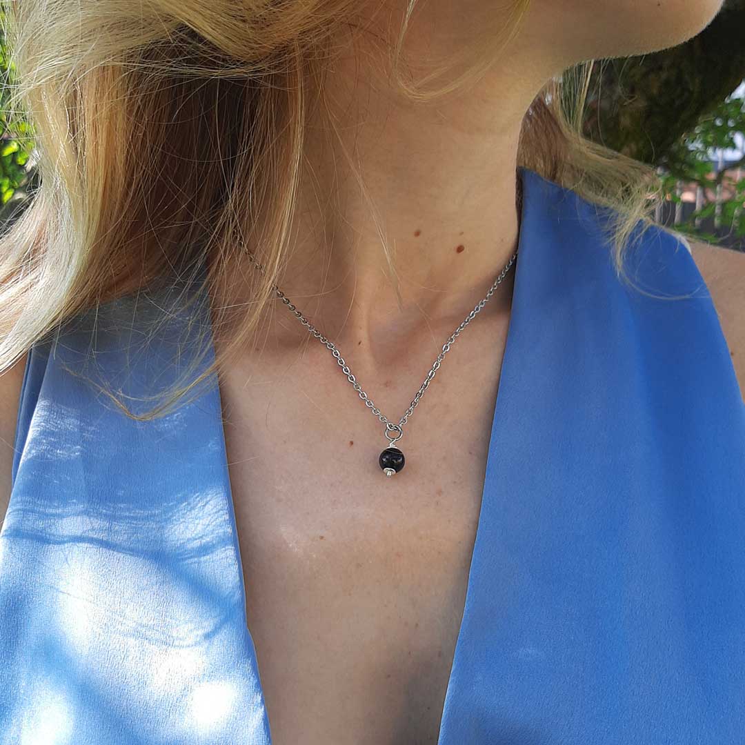 Collana regolabile in acciaio Tormalina Nera