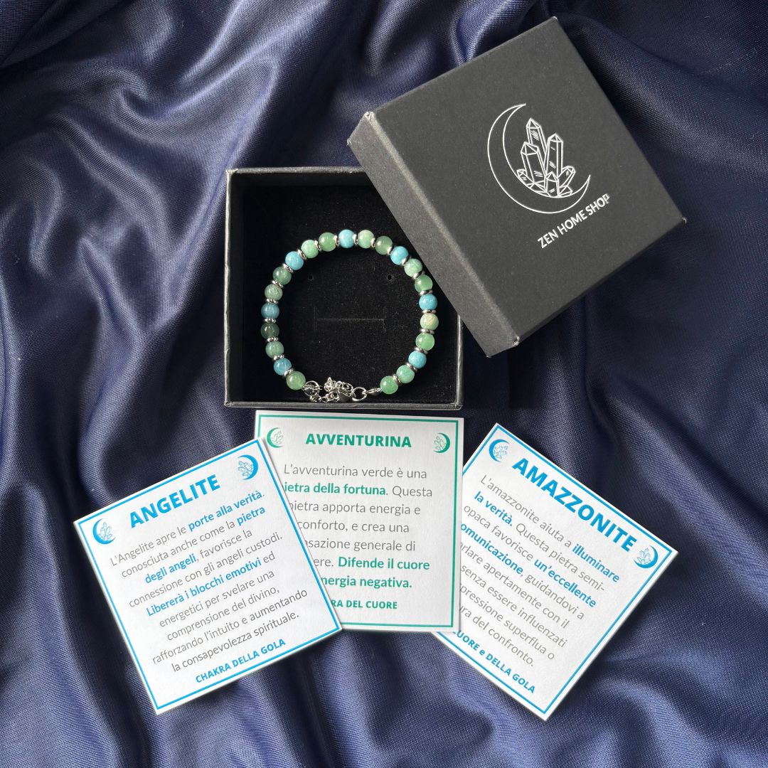 Bracciale Amazzonite, Avventurina e Angelite – Armonia, Fortuna & Intuizione
