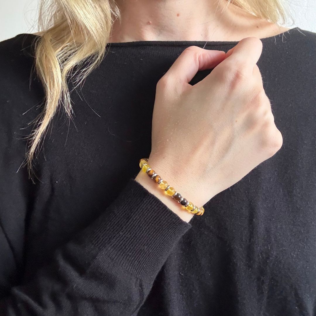 Bracciale Occhio di Tigre e Quarzo Citrino – Equilibrio, Abbondanza & Manifestazione