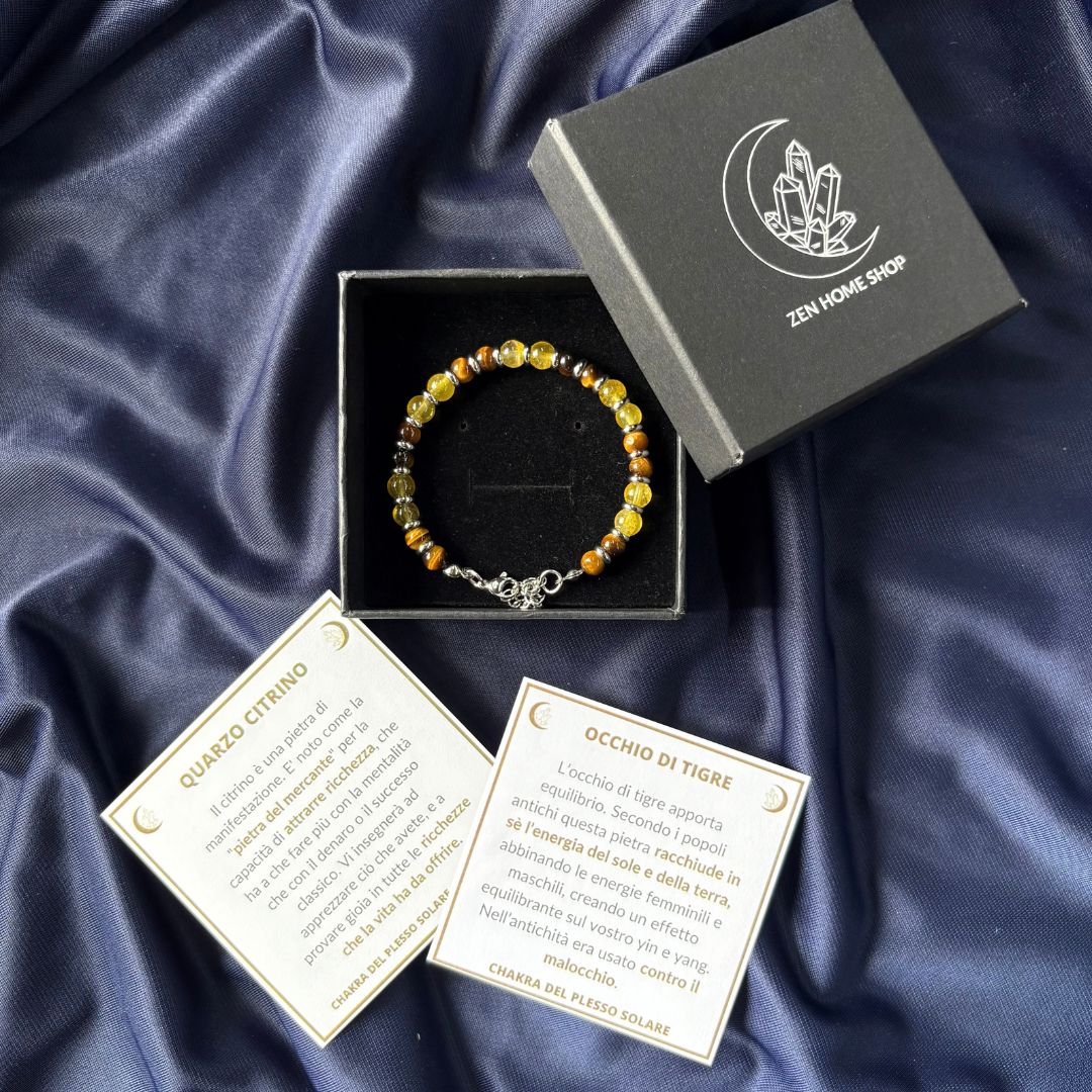 Bracciale Occhio di Tigre e Quarzo Citrino – Equilibrio, Abbondanza & Manifestazione
