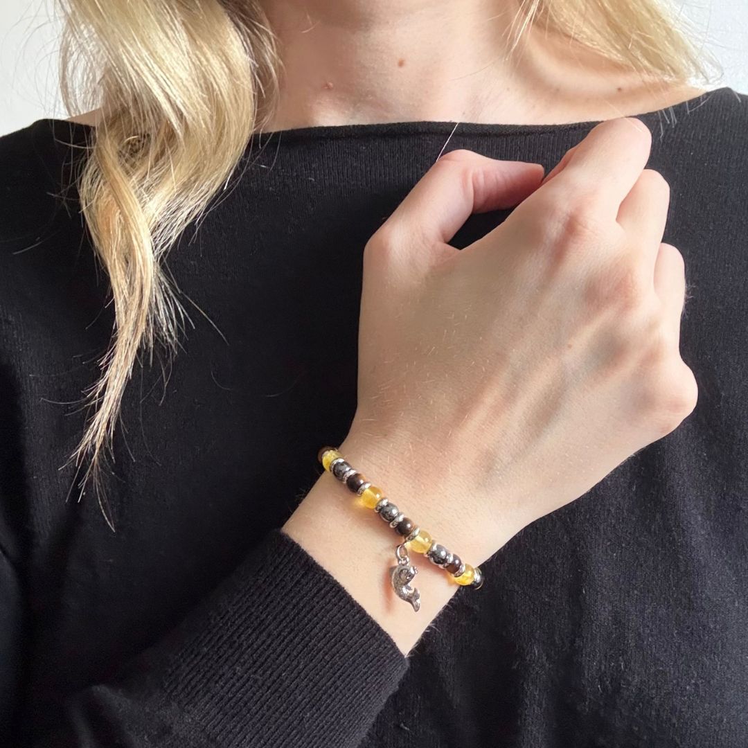 Bracciale Carpa Giapponese con Quarzo Citrino, Ematite e Occhio di Tigre