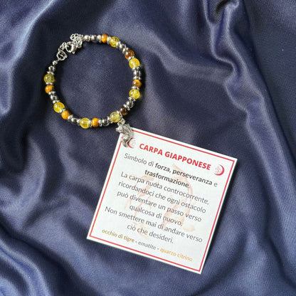 Bracciale Carpa Giapponese con Quarzo Citrino, Ematite e Occhio di Tigre