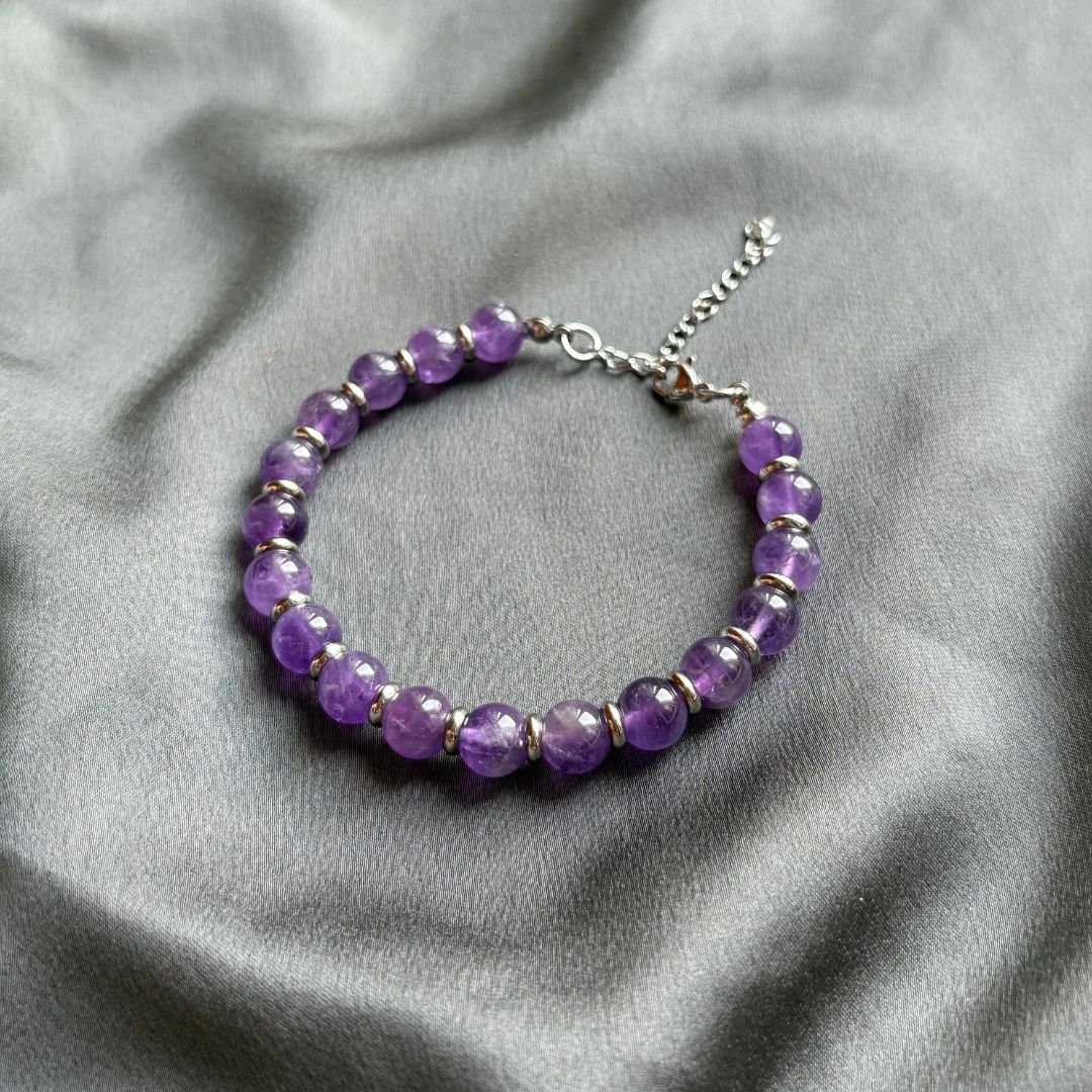 Bracciale Saturno con pietre naturali Ametista da 8mm