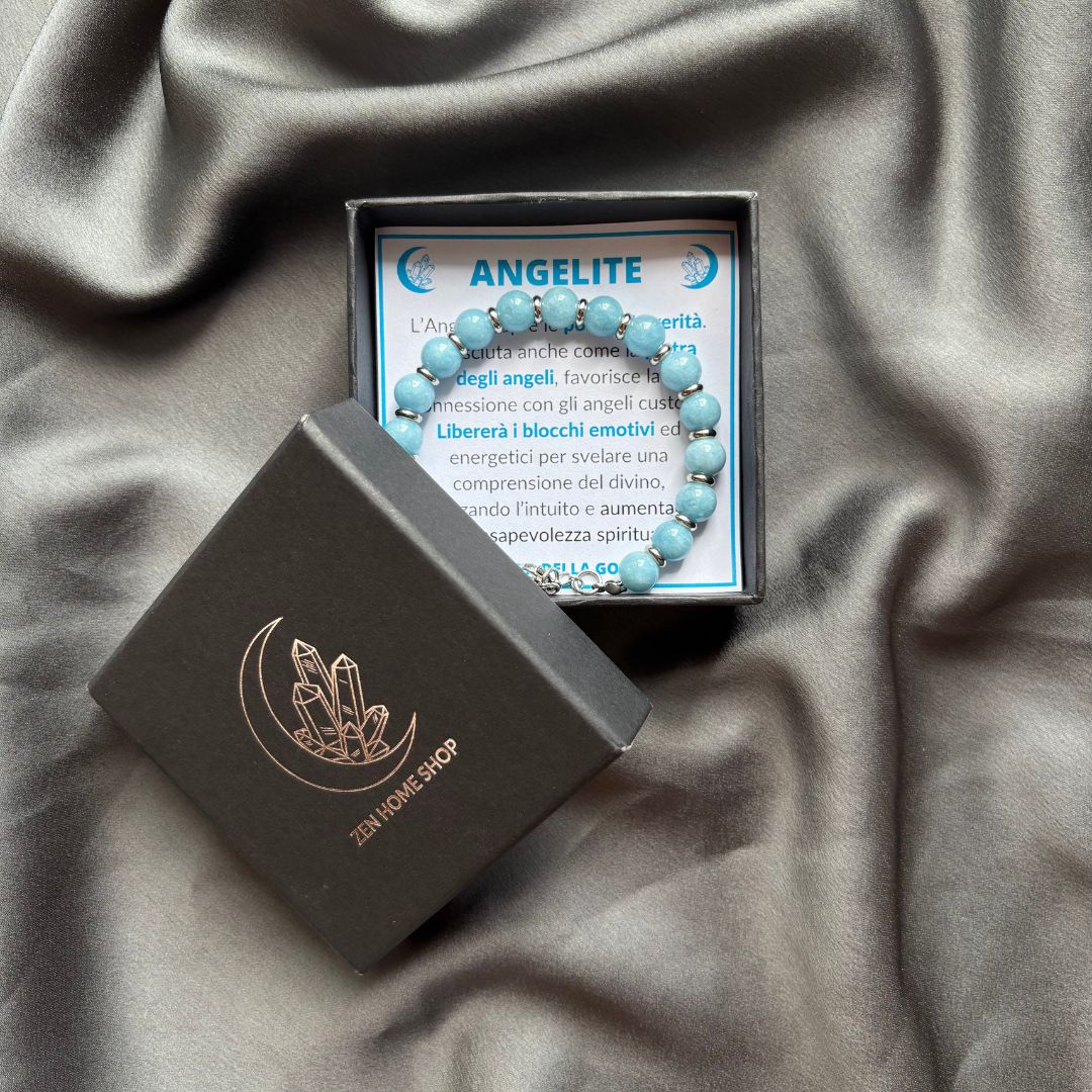 Bracciale Saturno con pietre naturali Angelite da 8mm