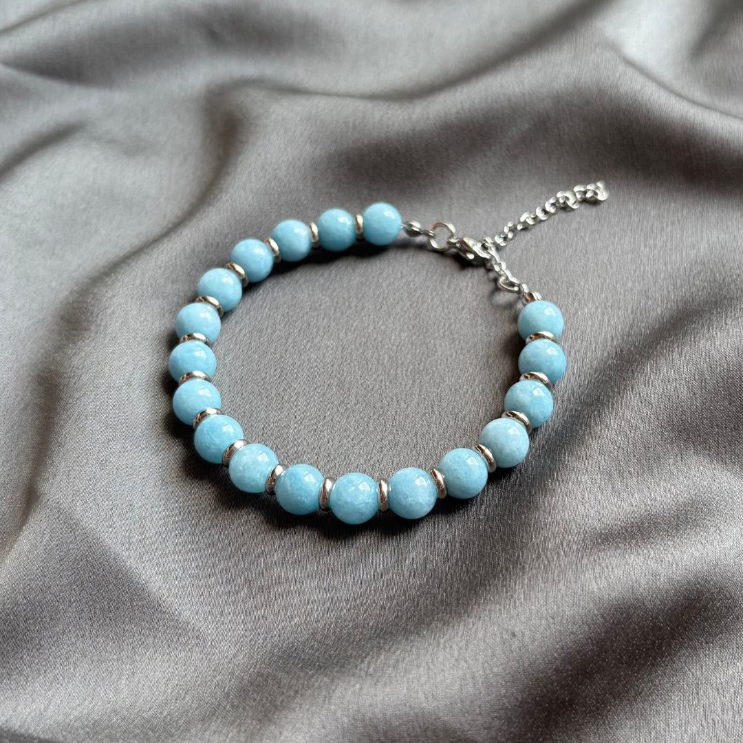 Bracciale Saturno con pietre naturali Angelite da 8mm