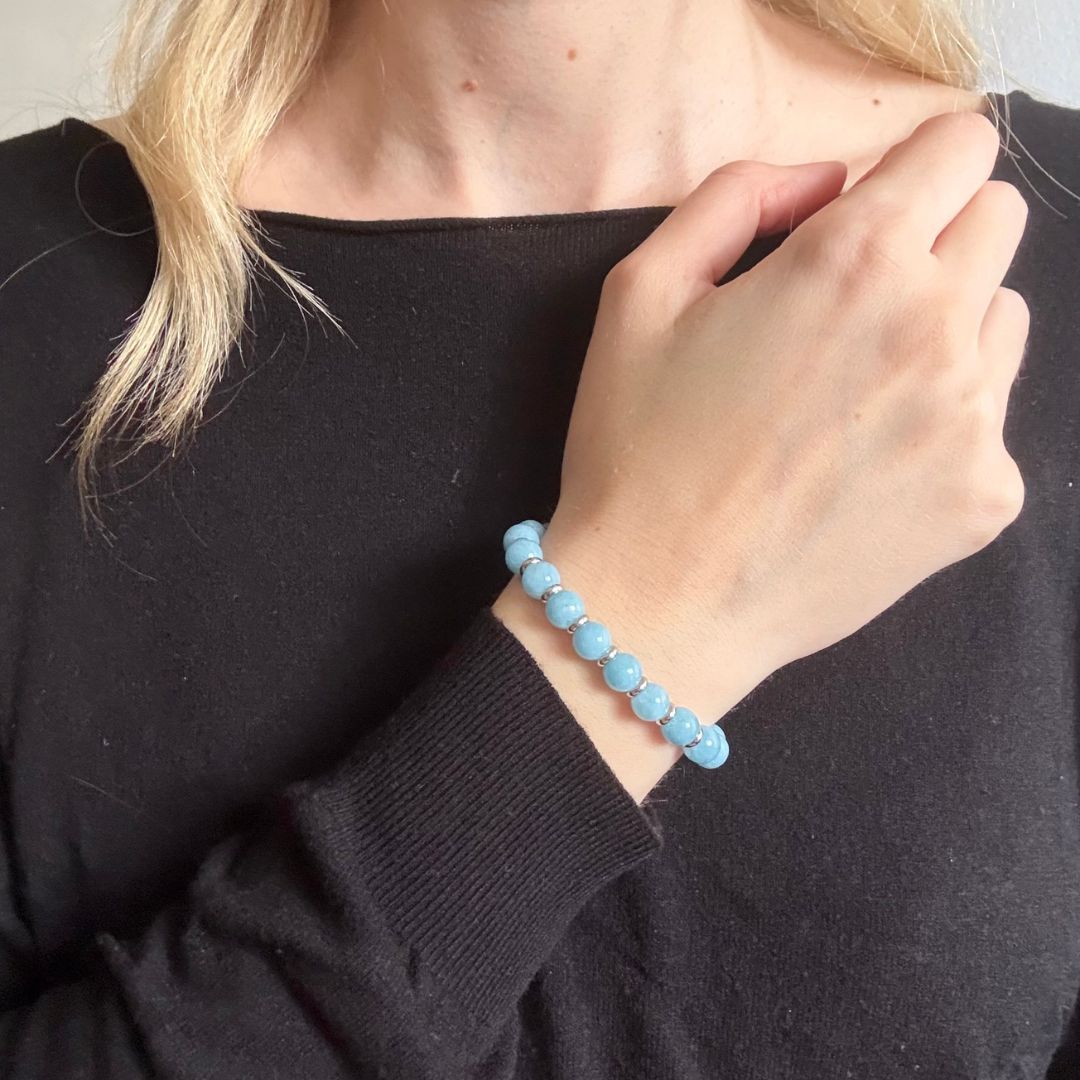 Bracciale Saturno con pietre naturali Angelite da 8mm