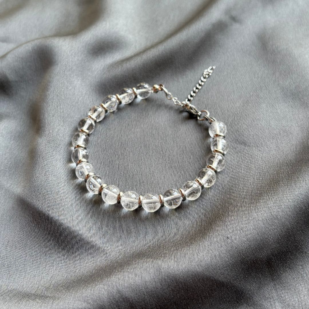 Bracciale Saturno con pietre naturali Cristallo di Rocca da 8mm