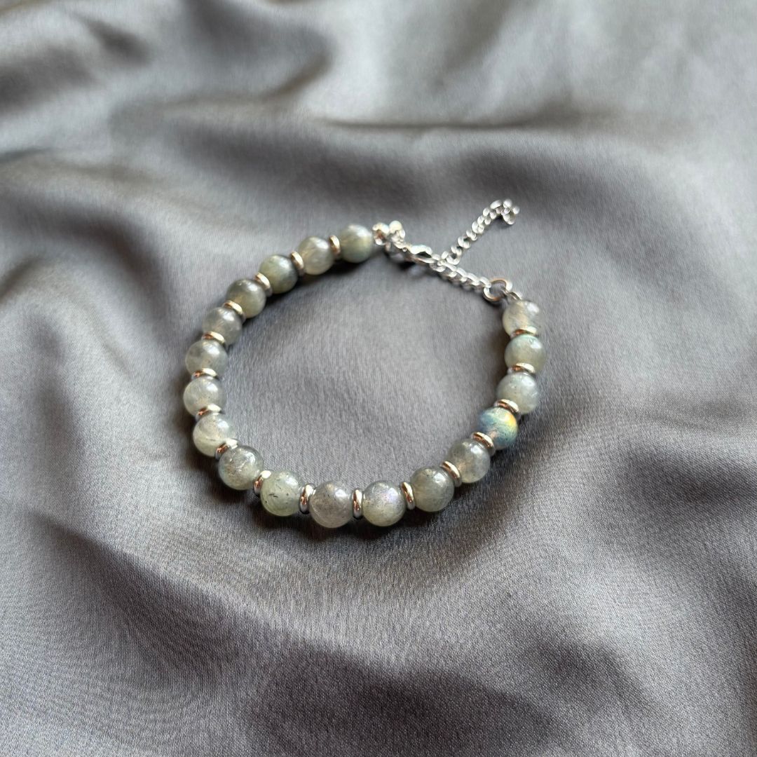 Bracciale Saturno con pietre naturali Labradorite da 8mm