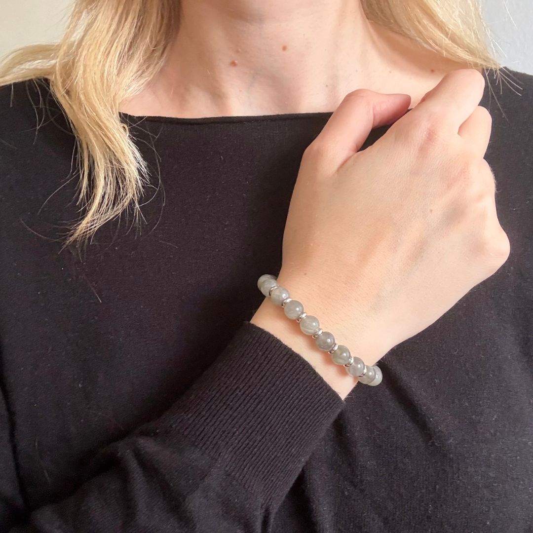 Bracciale Saturno con pietre naturali Labradorite da 8mm