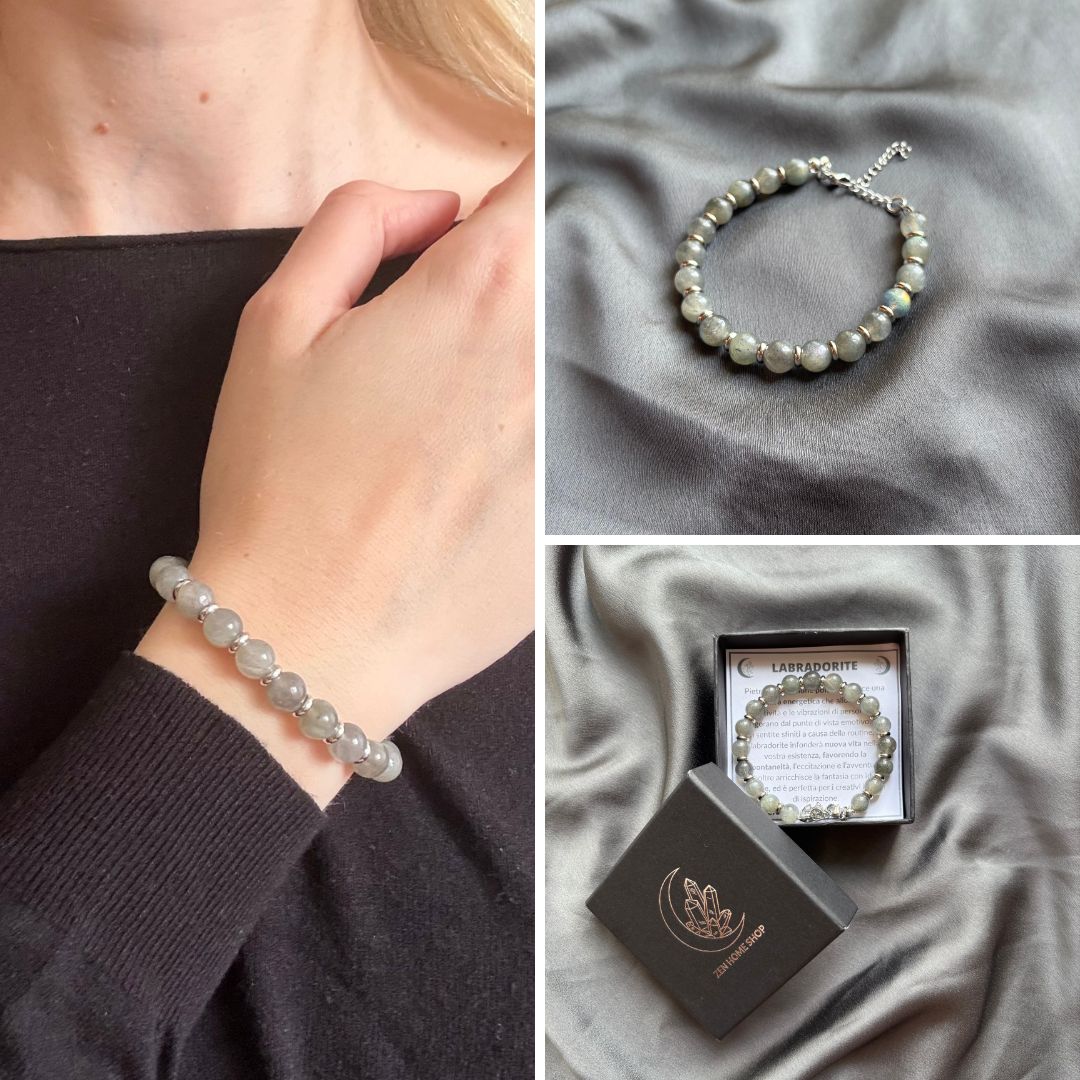 Bracciale Saturno con pietre naturali Labradorite da 8mm