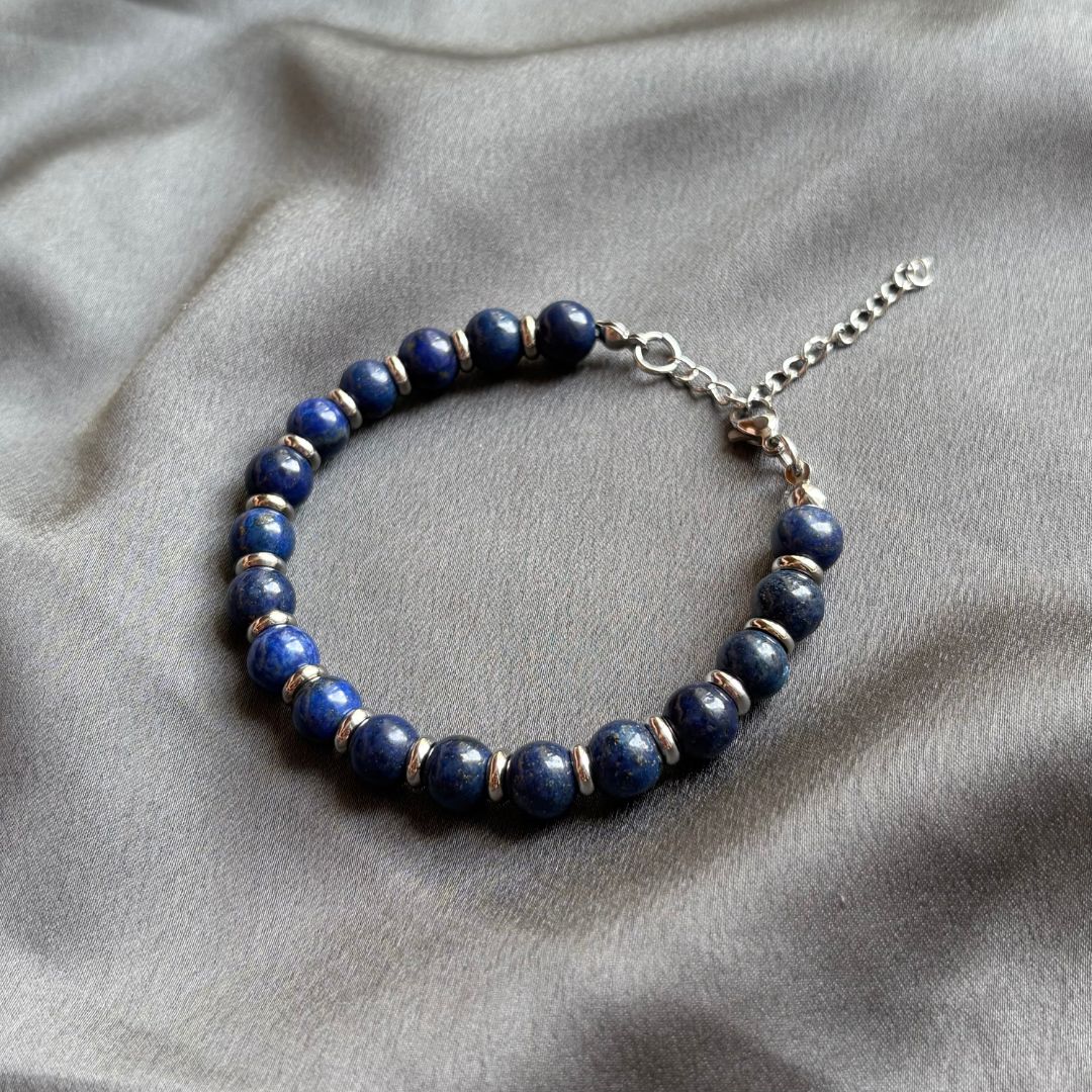 Bracciale Saturno con pietre naturali Lapislazzuli da 8mm