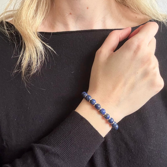 Bracciale Saturno con pietre naturali Lapislazzuli da 8mm