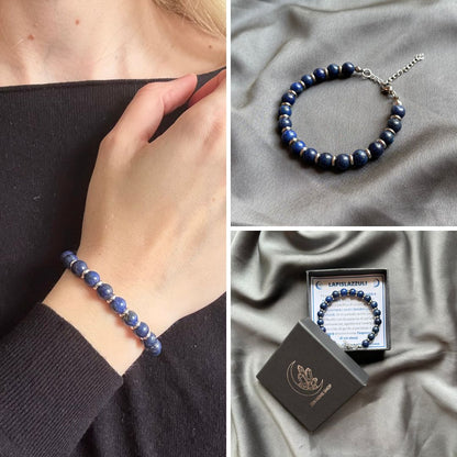 Bracciale Saturno con pietre naturali Lapislazzuli da 8mm