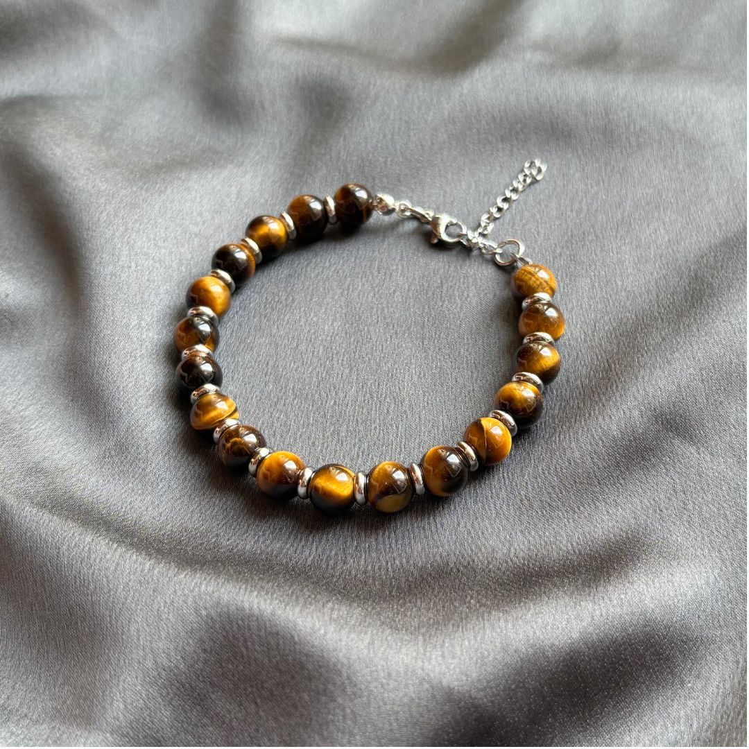 Bracciale Saturno con pietre naturali Occhio di Tigre da 8mm