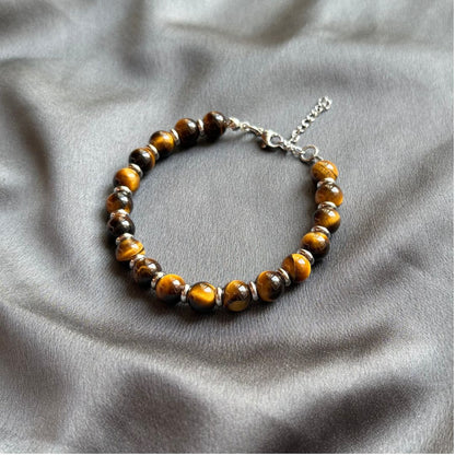 Bracciale Saturno con pietre naturali Occhio di Tigre da 8mm
