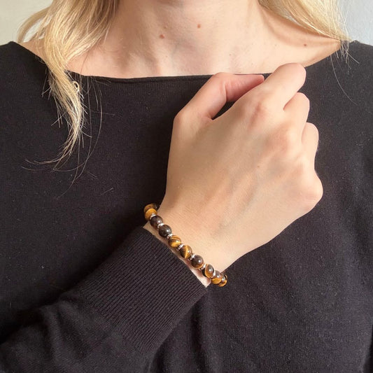 Bracciale Saturno con pietre naturali Occhio di Tigre da 8mm