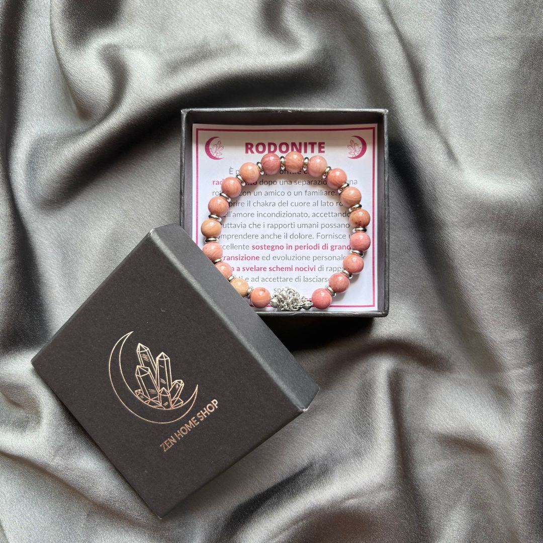 Bracciale Saturno con pietre naturali Rodonite da 8mm