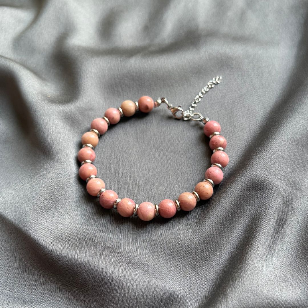 Bracciale Saturno con pietre naturali Rodonite da 8mm