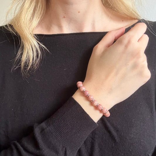 Bracciale Saturno con pietre naturali Rodonite da 8mm
