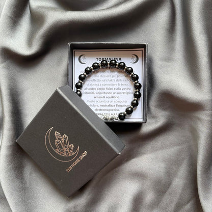 Bracciale Saturno con pietre naturali Tormalina Nera da 8mm