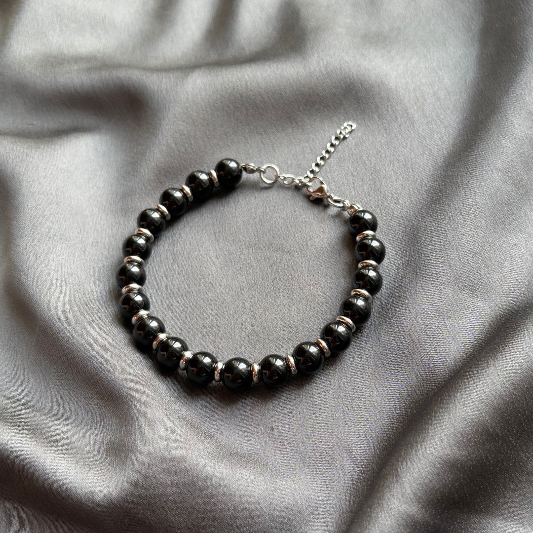 Bracciale Saturno con pietre naturali Tormalina Nera da 8mm