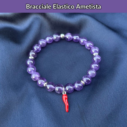 Bracciale elastico con pietra naturale Ametista