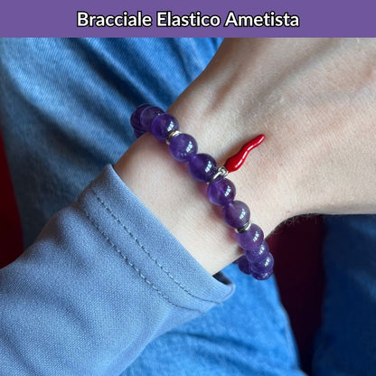 Bracciale elastico Ametista e Cornetto portafortuna