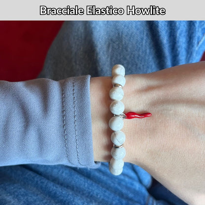 Bracciale elastico Howlite e Cornetto portafortuna