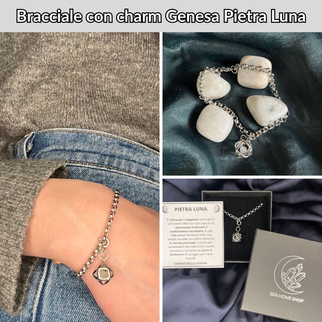 Bracciale acciaio inossidabile Charm Genesa Pietra Luna