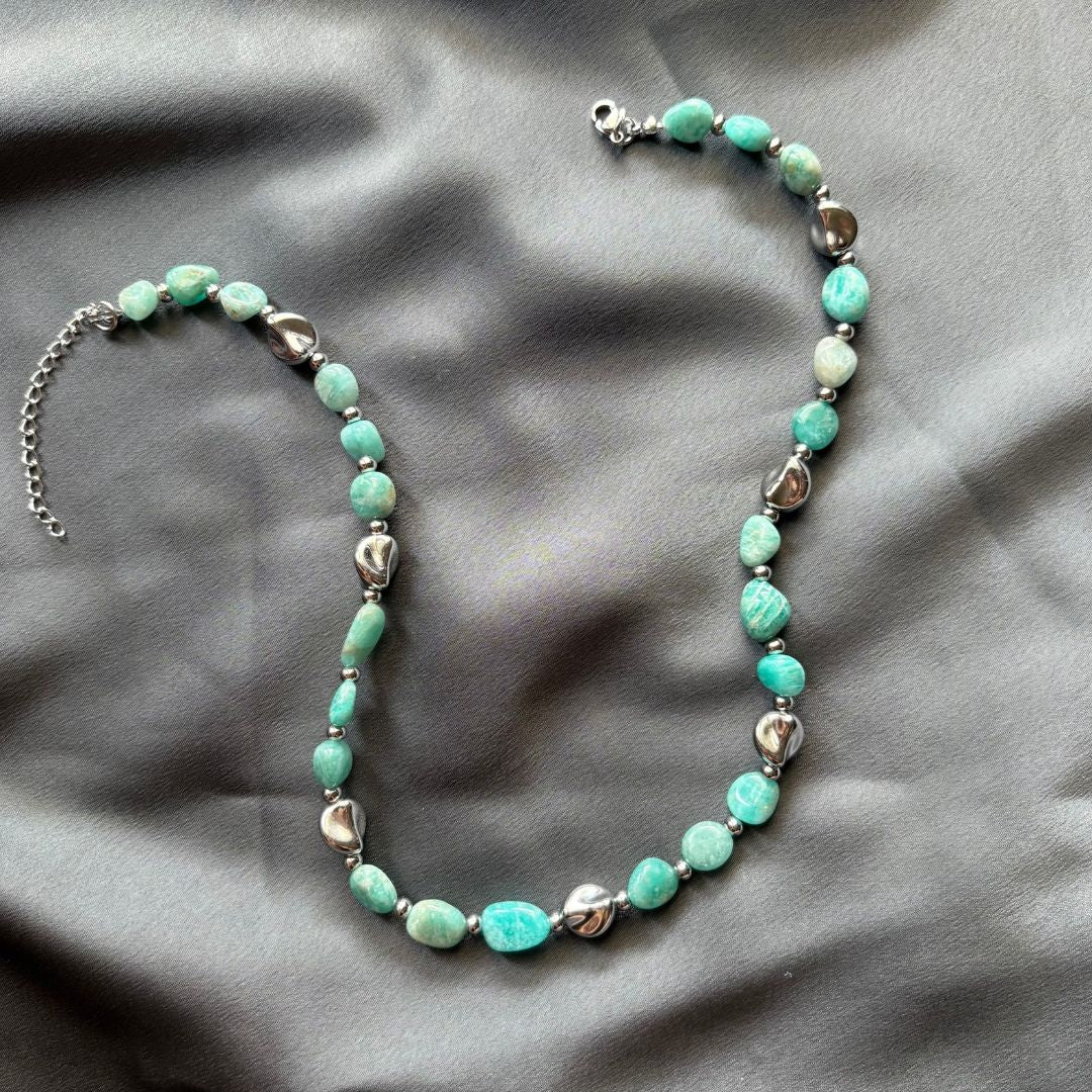 Collana Luce Argento Pietra Naturale Amazzonite