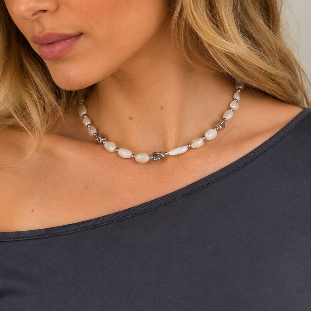 Collana Luce Argento Pietra Naturale Pietra Luna