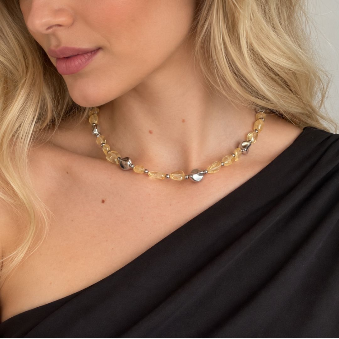 Collana Luce Argento Pietra Naturale Quarzo Citrino
