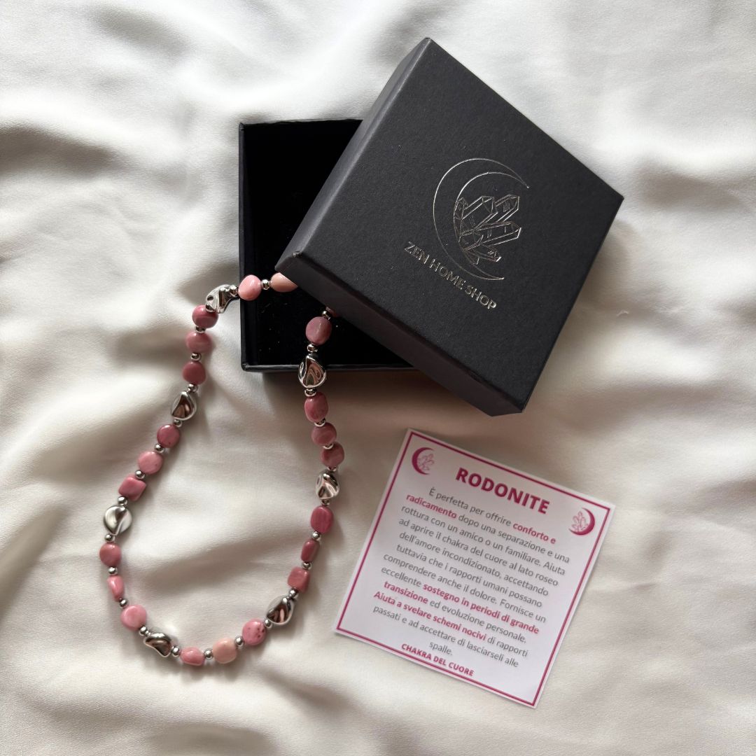 Collana Luce Argento Pietra Naturale Rodonite